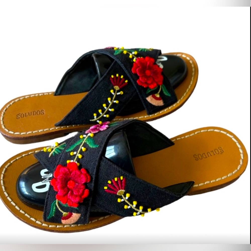 Soludos floral and beaded cross strap sandals